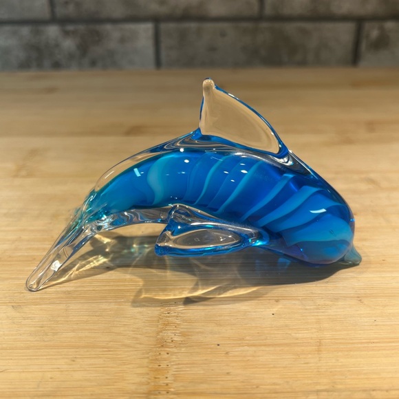 Vintage Glass Dolphin Art Glass Paperweight Blue Swirl Hand Blown Glass 5” - Picture 2 of 9